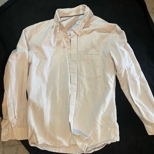 Amazon Essentials button down shirt. White with lavender stripes.